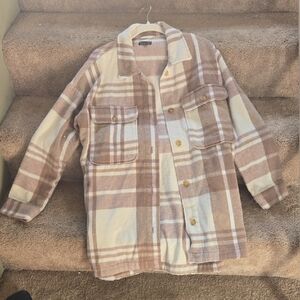 Banana Republic Plaid Jacket in Cream and Brown